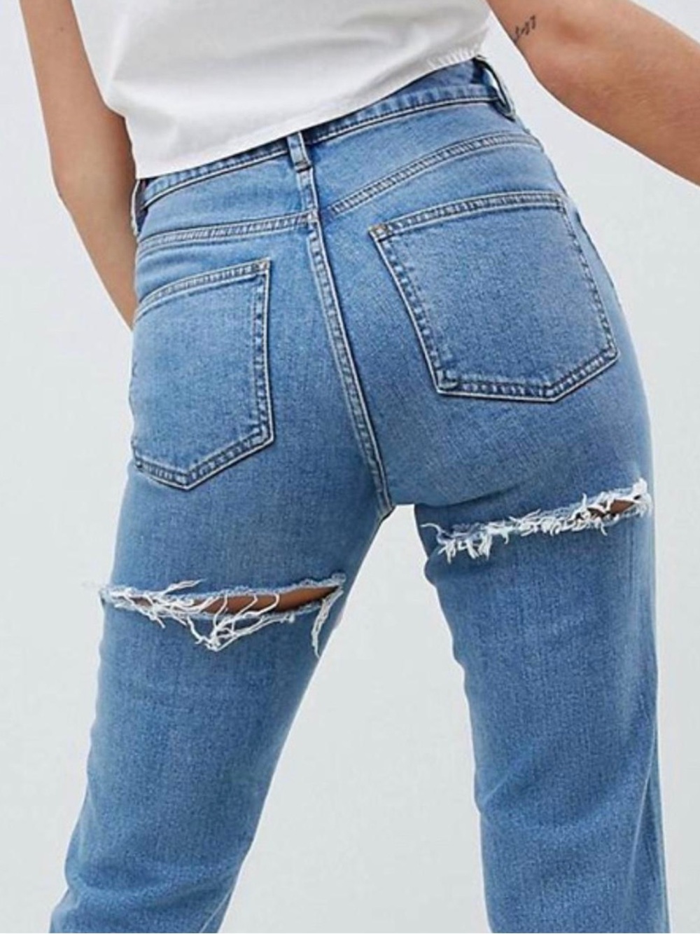 ASOS ‘Farleigh’ High-Rise Light Blue Distressed Jeans
